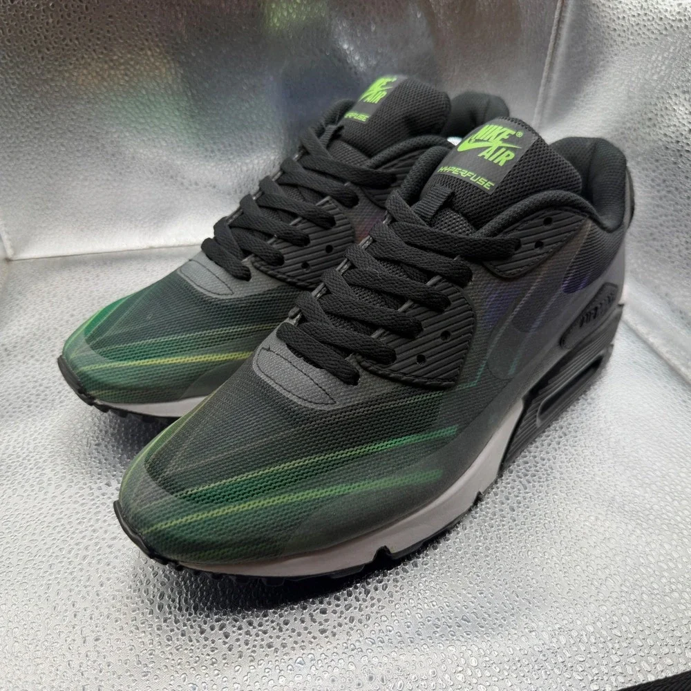 Size 10 Nike Air Max 90 Hyperfuse Sneakers Mens Black Green Excellent 502482-001